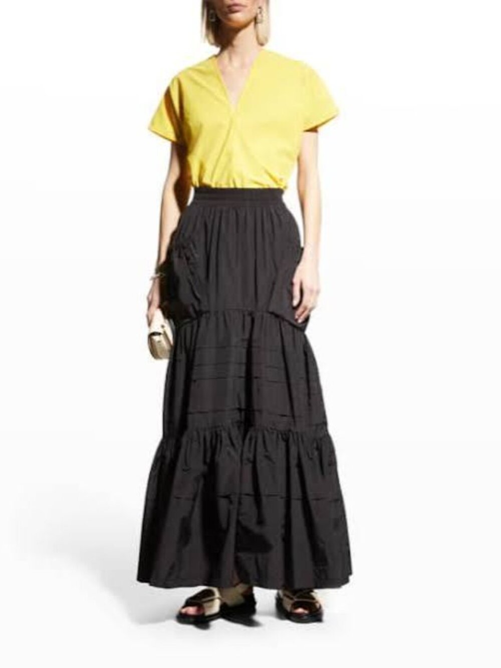 PLAN C Black Tiered Ruffle Maxi Skirt Size 38 Made in Italy